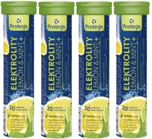 4 x Salvum Protego Elektrolity Lemon&Mint+ 20 tabletek musujących – Elektrolity Nawodnienie Minerały