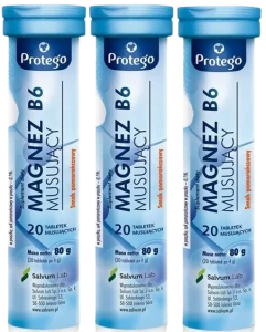 3 x Salvum Protego Magnez B6 Musujący 20 tabletek musujących – Magnez Mięśnie Układ Nerwowy