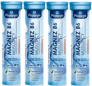 4 x Salvum Protego Magnez B6 Musujący 20 tabletek musujących – Magnez Mięśnie Układ Nerwowy