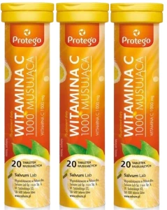 3 x Salvum Protego Witamina C 1000 Musująca 20 tabletek musujących – Odporność Antyoksydacja Witamina C