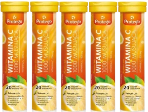 5 x Salvum Protego Witamina C 1000 Musująca 20 tabletek musujących – Odporność Antyoksydacja Witamina C