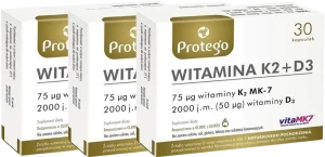 3 x Salvum Protego Witamina K2+D3 30 kapsułek – Kości Wapń Odporność