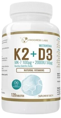 Witamina K2 MK-7 z natto 100mcg + D3 2000IU 50mcg 120 tabletek, Progress Labs.webp