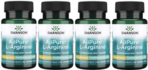 4 x Swanson AjiPure L-Arginina (L-Arginine) 500 mg 60 kapsułek – Krążenie Naczynia Krwionośne Wydolność