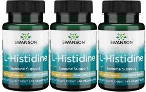 3 x Swanson AjiPure L-Histydyna (L-Histidine) 500 mg 60 kapsułek – Odporność Metabolizm Transport Minerałów