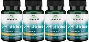 4 x Swanson AjiPure L-Histydyna (L-Histidine) 500 mg 60 kapsułek – Aminokwasy Regeneracja Odporność