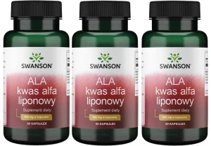 3 x ALA Kwas Alfa Liponowy 600mg 60 kaps, Swanson