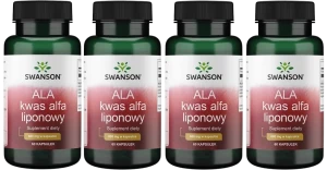 4 x Swanson ALA Kwas Alfa Liponowy 600 mg 60 kapsułek – Antyoksydacja Metabolizm Energia