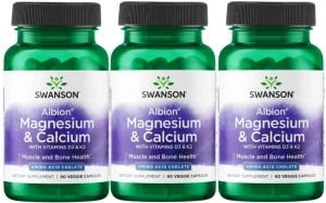 3 x Albion Magnesium & Calcium - Albion Chelat Magnezu i Wapnia z D-3 i K-2, Swanson