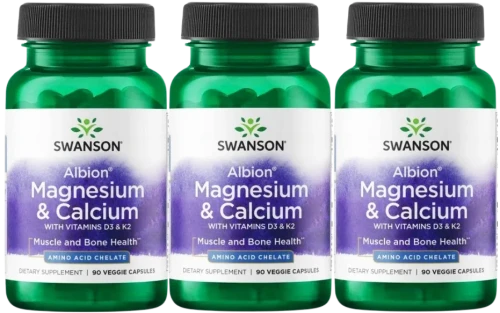 3 x Albion Magnesium &amp; Calcium - Albion Chelat Magnezu i Wapnia z D-3 i K-2, Swanson.webp