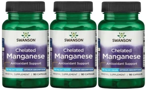 3 x Chelated Manganese - Chelat Manganu 10mg 180kaps, Swanson