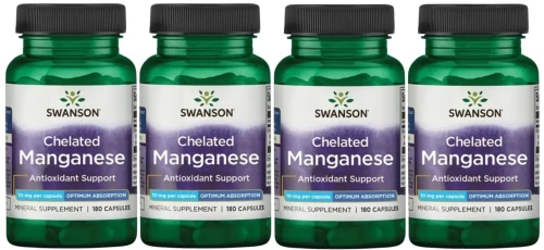 4 x Chelated Manganese - Chelat Manganu 10mg 180kaps, Swanson.webp