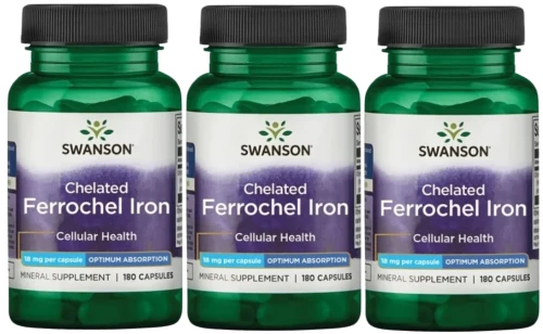 3 x Chelated Ferrochel Iron - Chelat Żelaza Ferrochel 18mg 180kap, Swanson.webp