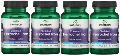 4 x Chelated Ferrochel Iron - Chelat Żelaza Ferrochel 18mg 180kap, Swanson.webp