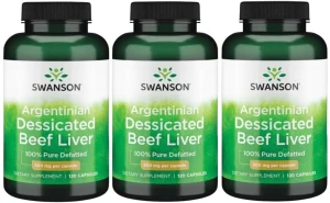 3 x Argentinian Dessicated Beef liver 120 kaps, Swanson