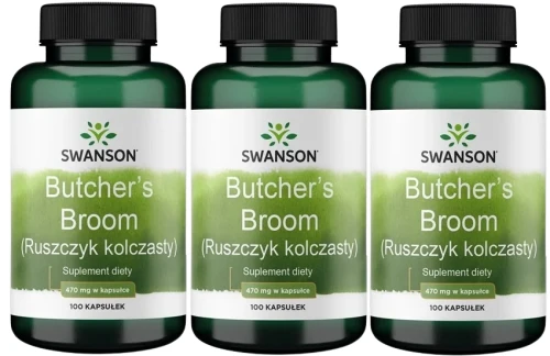 3 x Butcher's broom Ruszczyk kolczasty 470mg 100caps, Swanson.webp