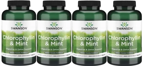 4 x Chlorophyllin &amp; Mint - Chlorofil z miętą 500 tabl do ssania, Swanson.webp