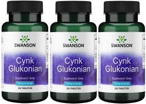 3 x Cynk Glukonian 15mg 250tabs, Swanson
