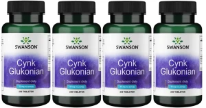 4 x Cynk Glukonian 15mg 250tabs, Swanson