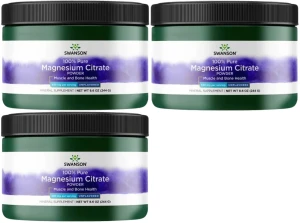 3 x Magnesium Citrate POWDER - Cytrynian Magnezu - 100% czystości 244g, Swanson