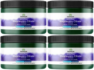 4 x Magnesium Citrate POWDER - Cytrynian Magnezu - 100% czystości 244g, Swanson