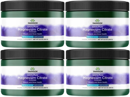 4 x Magnesium Citrate POWDER - Cytrynian Magnezu - 100% czystości 244g, Swanson.webp