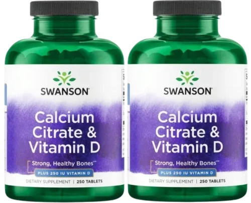 2 x Calcium Citrate &amp; Vitamin D - Cytrynian wapnia &amp; Witamina D-3 250tabl, Swanson.webp