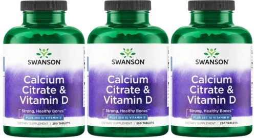 3 x Calcium Citrate &amp; Vitamin D - Cytrynian wapnia &amp; Witamina D-3 250tabl, Swanson.webp