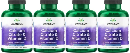 4 x Calcium Citrate &amp; Vitamin D - Cytrynian wapnia &amp; Witamina D-3 250tabl, Swanson.webp