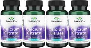 Zestaw 4x Swanson Calcium Citrate - Cytrynian wapnia 200mg 60 kapsułek - Układ Nerwowy Kości Mięśnie