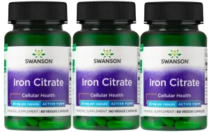3 x Iron Citrate - Cytrynian Żelaza 25mg 60 kaps, Swanson