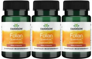 3 x Folian Quatrefolic 400mcg 30kaps, Swanson