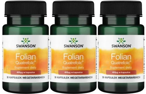 3 x Folian Quatrefolic 400mcg 30kaps, Swanson.webp