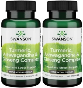 2 x Swanson Turmeric Ashwagandha & Ginseng Complex 60 kapsułek - Odporność Układ Nerwowy 
