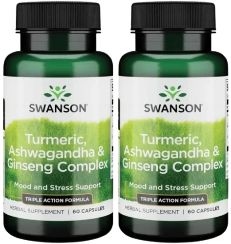 2 x Turmeric, Ashwagandha &amp; Ginseng Complex 60 kaps, Swanson.webp
