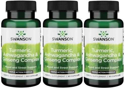 3 x Turmeric, Ashwagandha &amp; Ginseng Complex 60 kaps, Swanson.webp