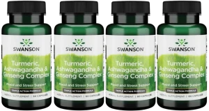 4 x Swanson Turmeric Ashwagandha & Ginseng Complex 60 kapsułek - Odporność Układ Nerwowy 