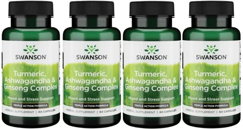 4 x Turmeric, Ashwagandha &amp; Ginseng Complex 60 kaps, Swanson.webp
