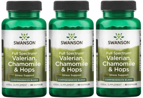 3 x FS Valerian, Chamomile &amp; Hops - Waleriana Rumianek i Chmiel 60 kaps, Swanson.webp