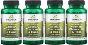 4 x FS Valerian, Chamomile & Hops - Waleriana Rumianek i Chmiel 60 kaps, Swanson