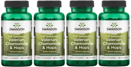 4 x FS Valerian, Chamomile &amp; Hops - Waleriana Rumianek i Chmiel 60 kaps, Swanson.webp