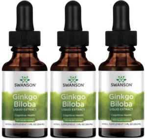3 x Ginkgo Biloba liquid ekstrakt 29,6ml, Swanson