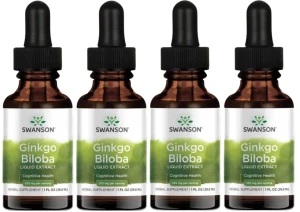 4 x Ginkgo Biloba liquid ekstrakt 29,6ml, Swanson