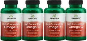 4 x High Concentrate Omega-3 120sgels, Swanson