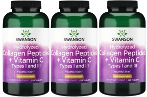3 x Hydrolizowany kolagen I i III + C 250tab, Swanson