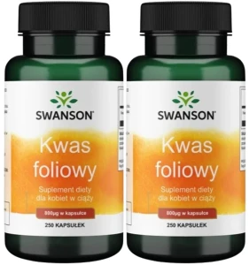 2 x Kwas foliowy 800mcg 250kaps, Swanson