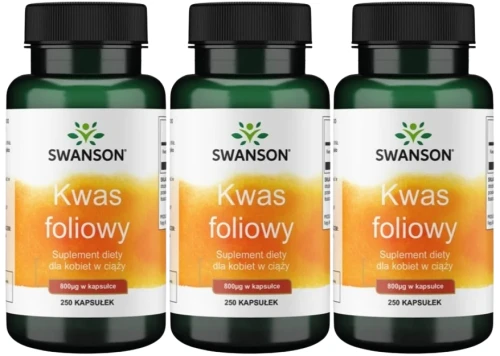 3 x Kwas foliowy 800mcg 250kaps, Swanson.webp