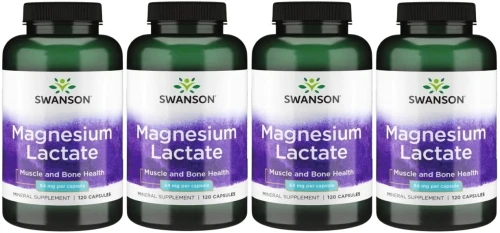 4 x Magnesium Lactate - Mleczan magnezu 84mg 120kaps, Swanson.webp