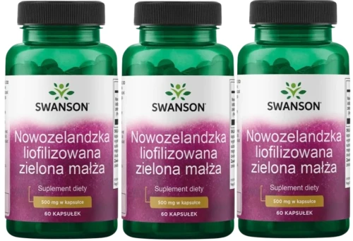 3 x Nowozelandzka liofilizowana zielona małża - Green Lipped Mussel 500mg, Swanson.webp