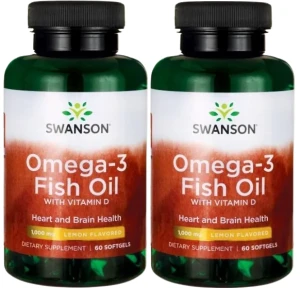 2 x Omega-3 Fish Oil with Vitamin D - Omega-3 & Witamina D-3 60 sgels, Swanson